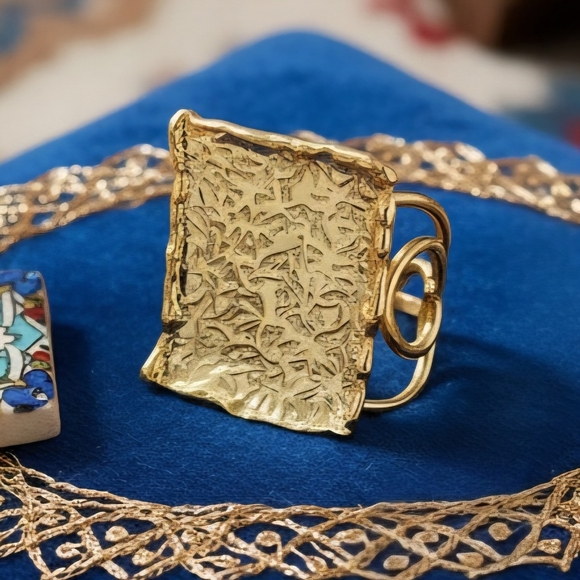 🆕️Turkish Artisan 18K Gold Plated Brass Adjustable Trendy Luxury Cocktail Ring - Picture 5 of 13